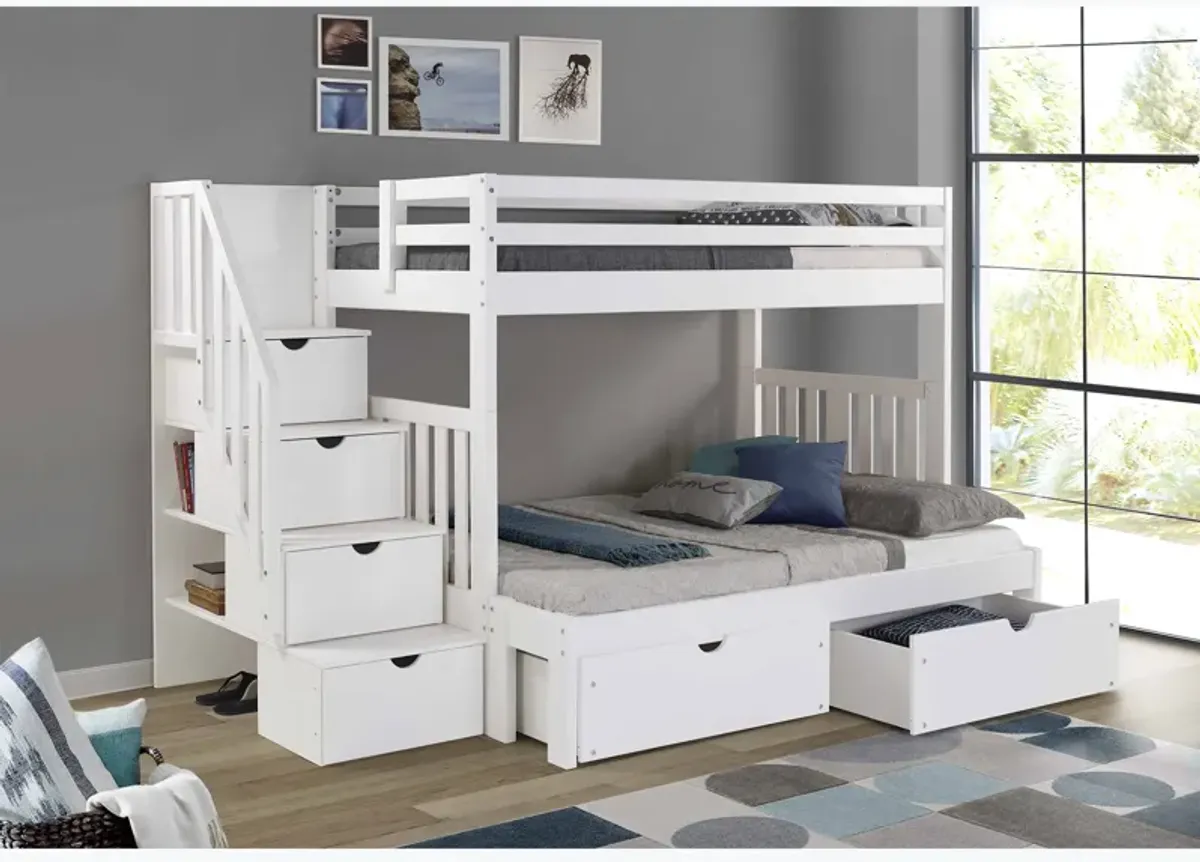 Cambridge White Staircase Bunk Bed with Drawers