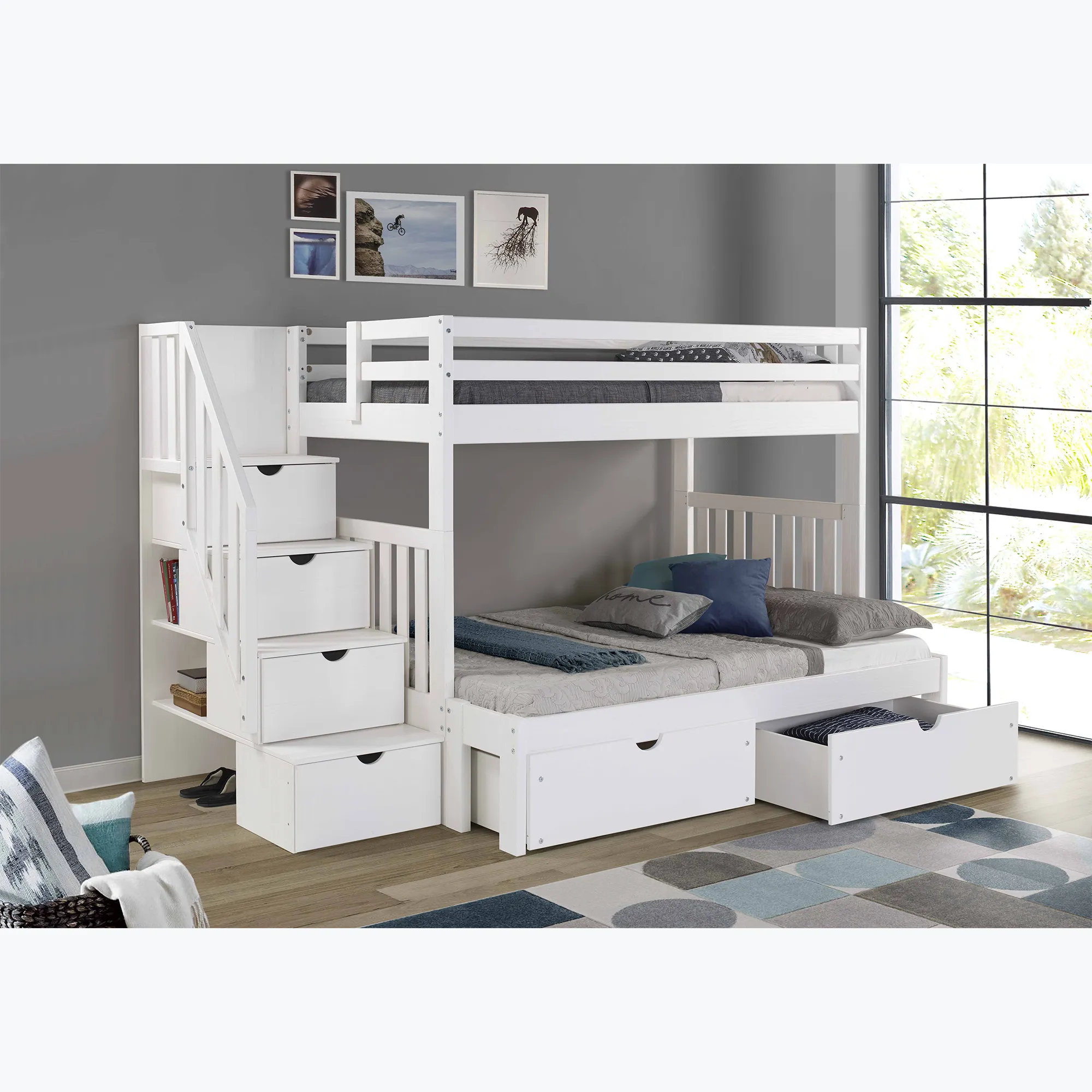 Cambridge White Staircase Bunk Bed with Drawers