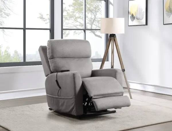 Light Grey Lift Chair with Heat and Adjustable Headrest
