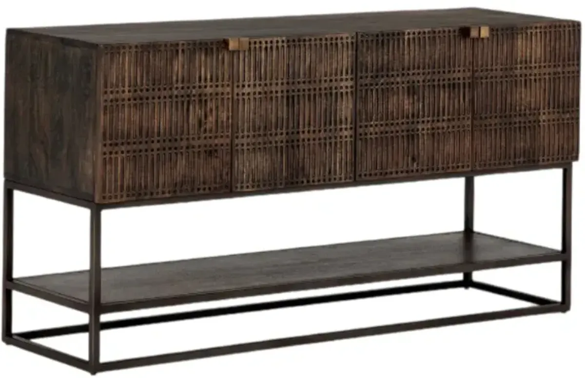 Four Hands Kelby Carved Vintage Brown Small Media Console