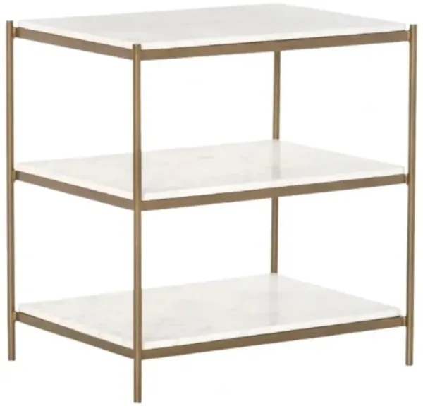 Four Hands Felix Polished White Marble/Antique Brass Nightstand