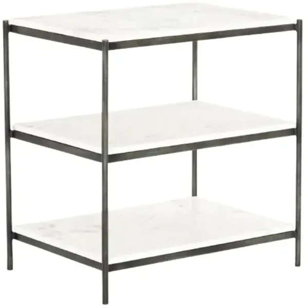 Four Hands Felix Polished White Marble Nightstand with Hammered Gray Finish