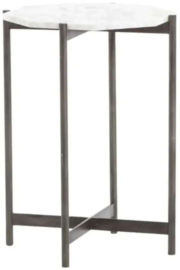 Four Hands Adair Hammered Gray Side Table with Polished White Top