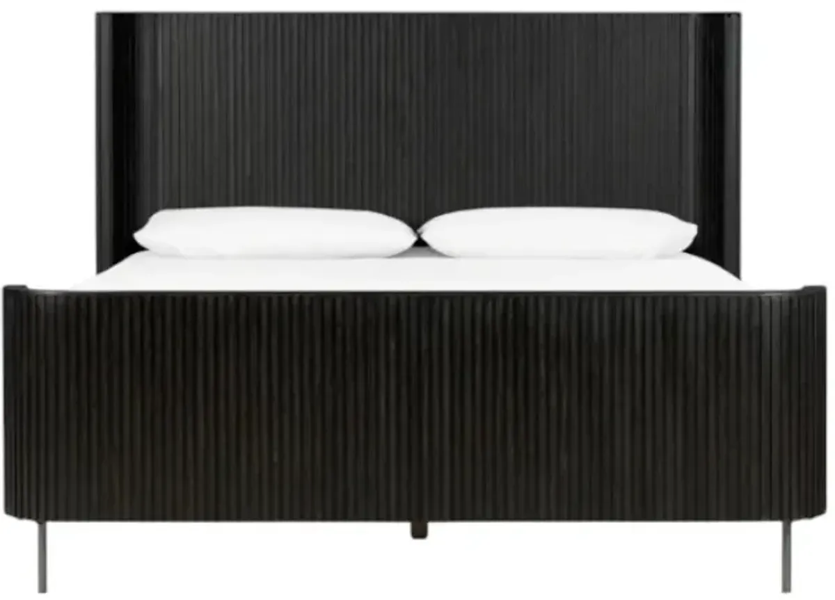 Four Hands Fletcher Distressed Black Queen Panel Bed