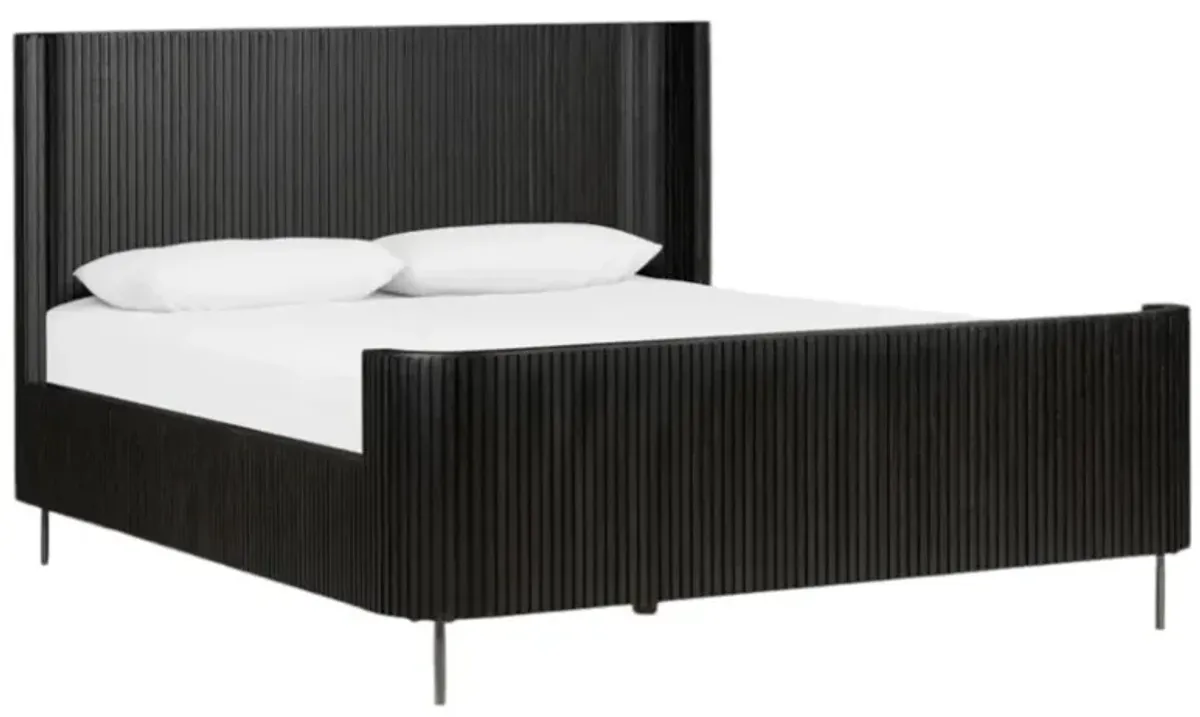 Four Hands Fletcher Distressed Black Queen Panel Bed