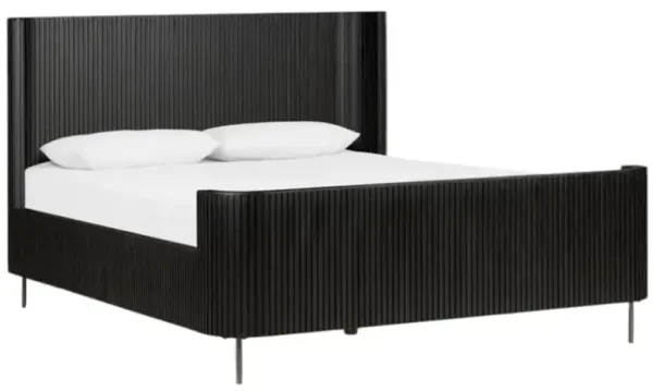 Four Hands Fletcher Distressed Black King Panel Bed