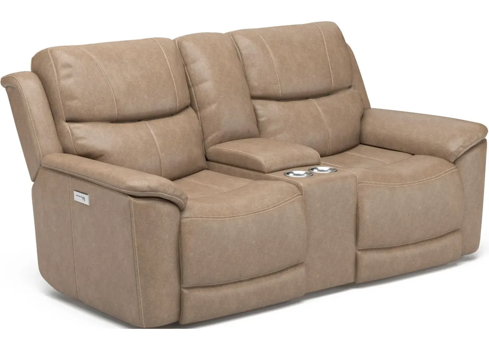 Flexsteel® Cade Beige Power Reclining Loveseat with Console and Power Headrests