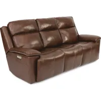Flexsteel® Chance Brown Leather Power Gliding Sofa with Power Headrest