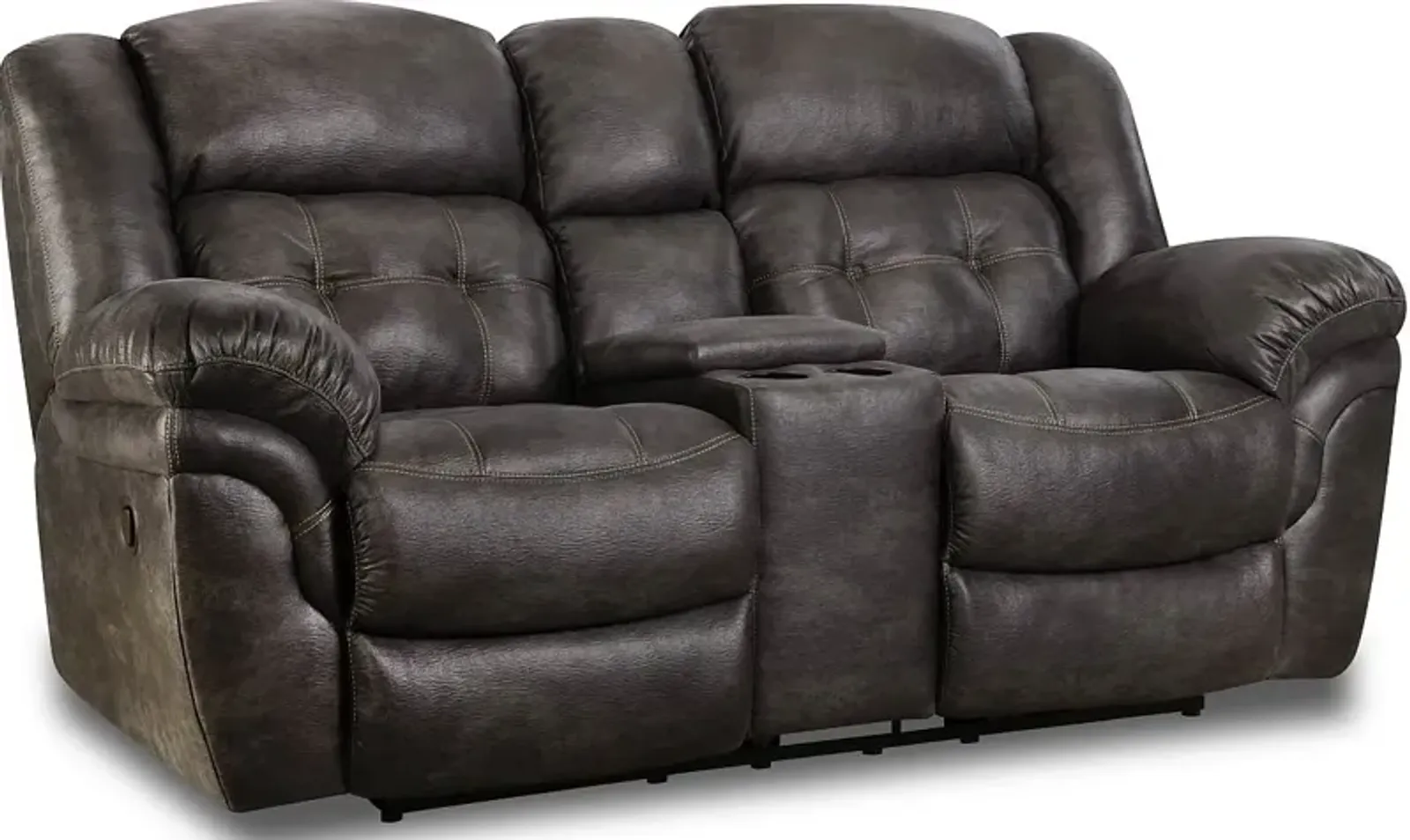 HomeStretch Denali Charcoal Reclining Loveseat with Console