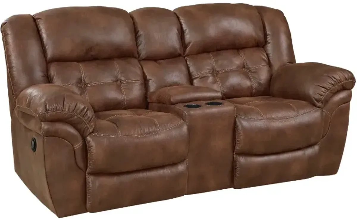 HomeStretch Frontier Brown Power Reclining Loveseat with Console