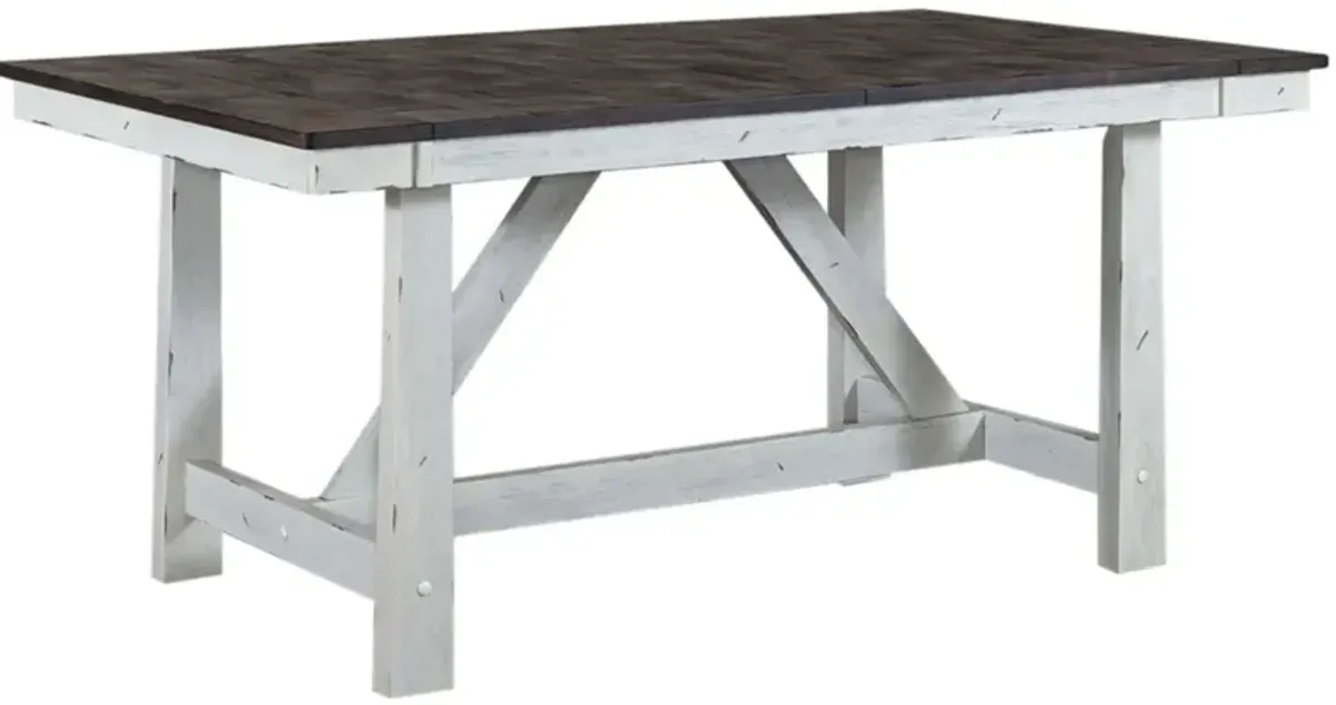Liberty Furniture Farmhouse Brown Extendable Trestle Table with White Base
