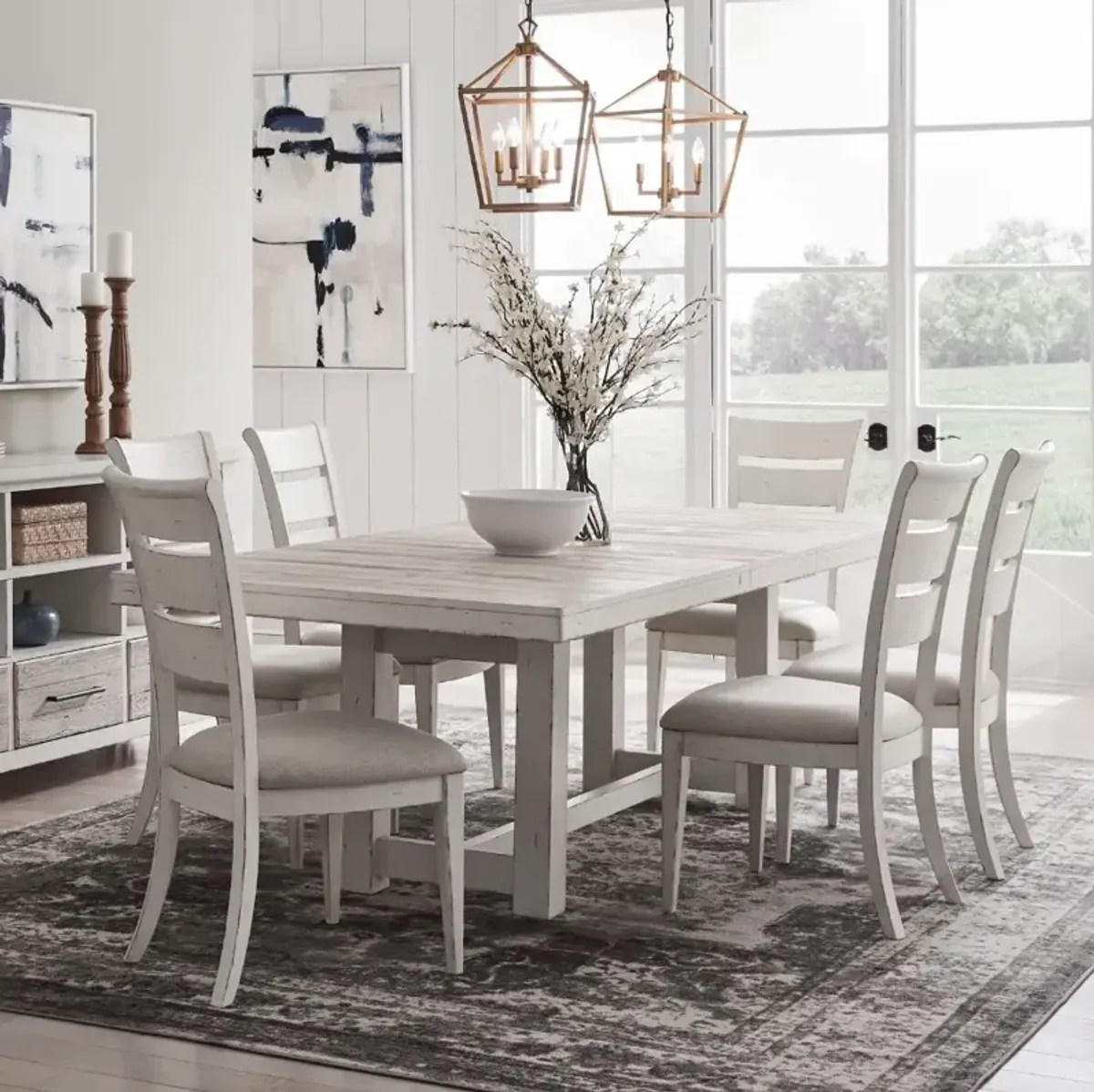 Liberty Furniture Backroads 7-Piece Parchment/Weathered White Trestle Dining Set