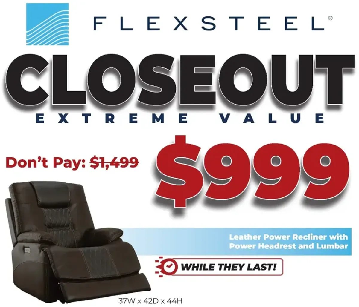 Flexsteel® Dakota Dark Brown Power Recliner with Power Headrest and Lumbar