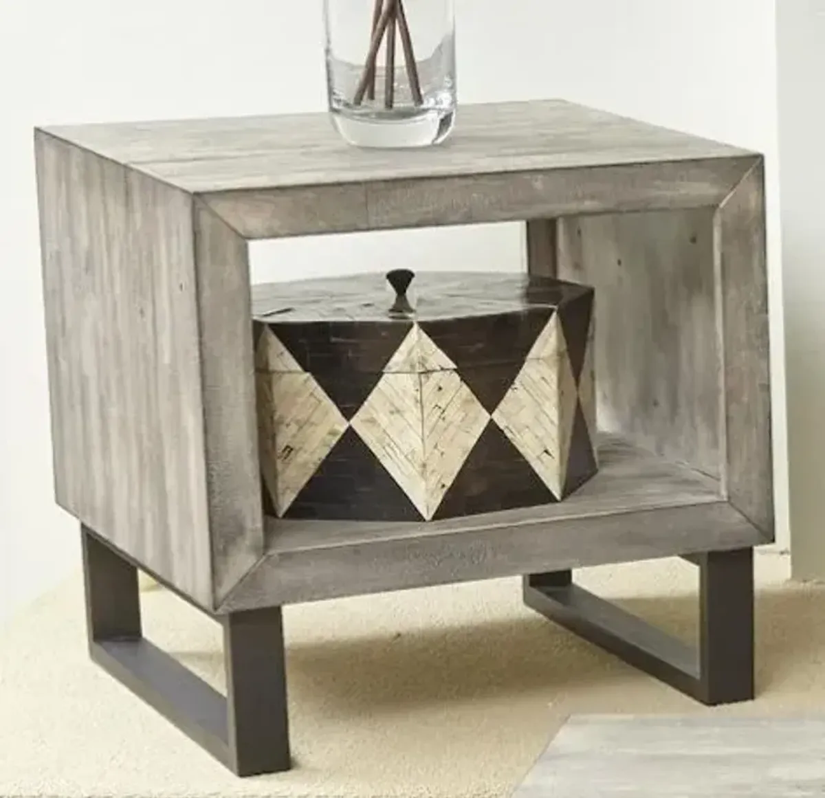 Jofran Inc. Mulholland Drive Brown End Table with Black Base