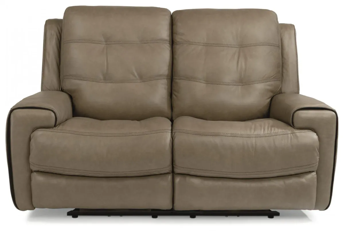 Flexsteel Wicklow Leather Khaki Power Reclining Loveseat