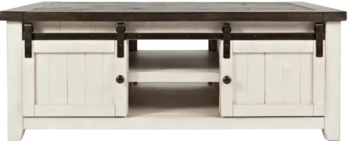 Jofran Inc. Madison County Barnwood Barn Door Cocktail Table with Vintage White Base