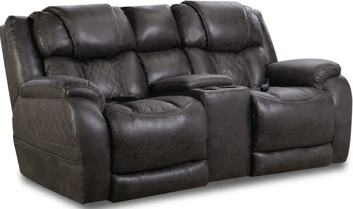 HomeStretch Steel Power Reclining Loveseat with Console