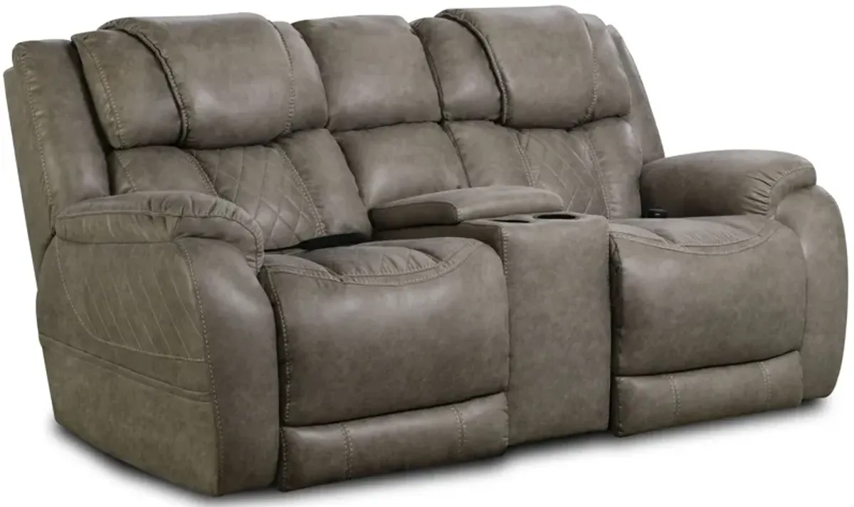 HomeStretch Custom Comfort Mushroom Power Reclining Loveseat with Console