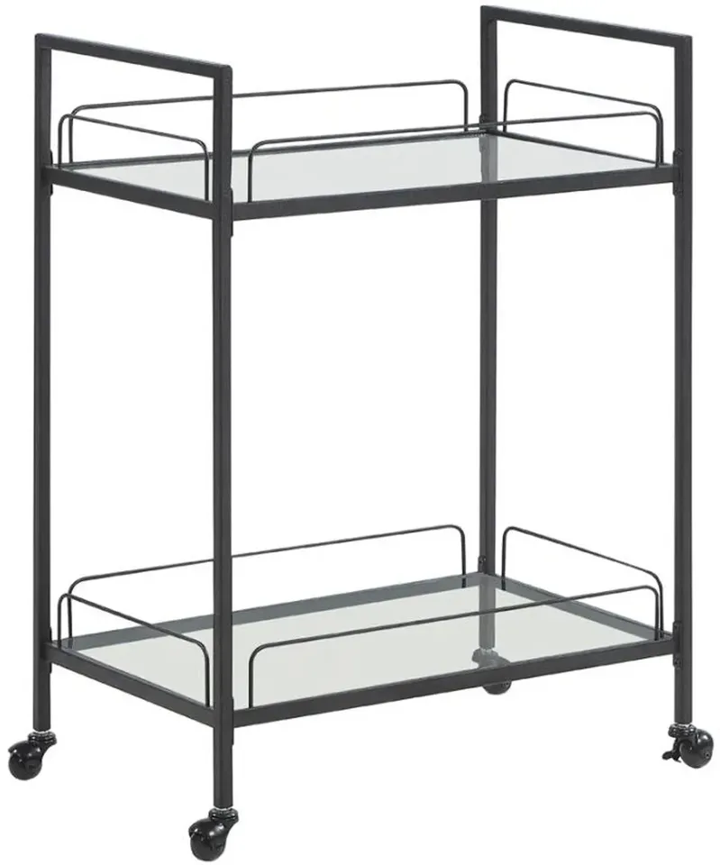 Coaster® Curltis Clear/Black Serving Cart with Glass Shelves