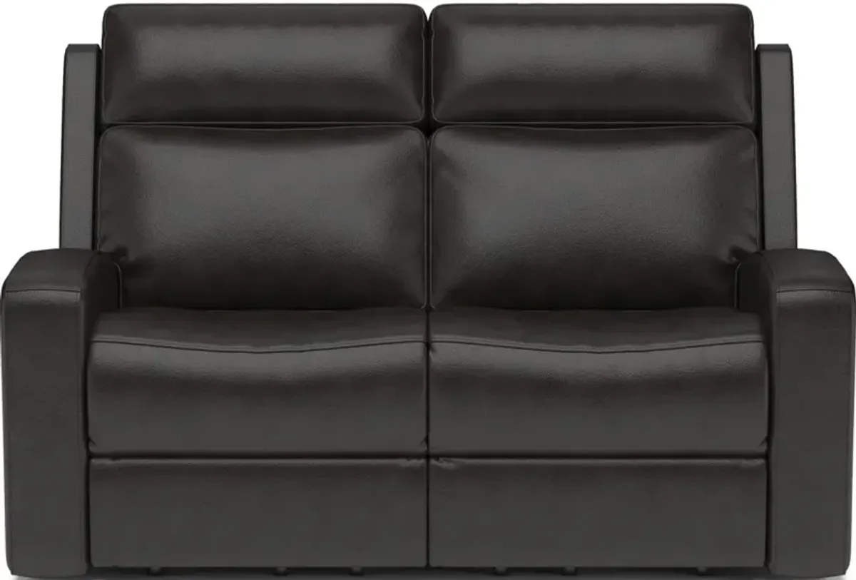 Flexsteel® Cody Grey Leather Power Reclining Loveseat with Power Headrest