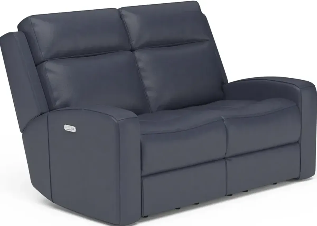 Flexsteel® Cody Dark Blue Power Reclining Loveseat with Power Headrests