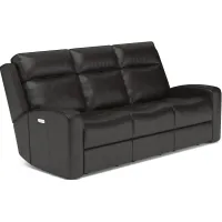 Flexsteel® Cody Grey Leather Power Reclining Sofa with Power Headrest