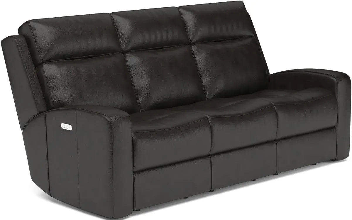 Flexsteel® Cody Grey Leather Power Reclining Sofa with Power Headrest