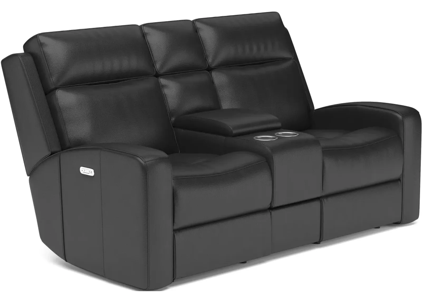 Flexsteel® Cody Grey Leather Power Reclining Loveseat with Console & Power Headrest