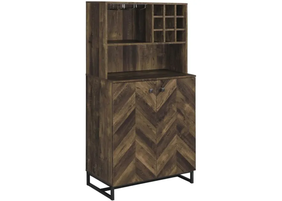 Coaster® Mendoza Rustic Oak Herringbone/Gunmetal 2-Door Wine Cabinet