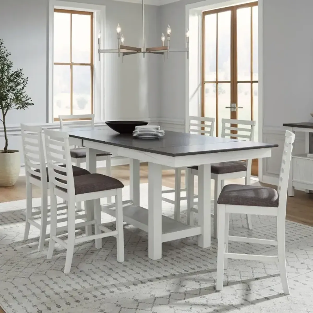 Liberty Furniture Brook Bay 7-Piece Carbon Gray/Textured White Trestle Dining Set