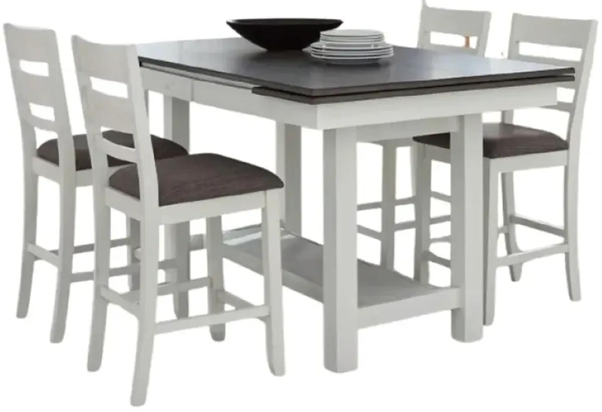 Liberty Furniture Brook Bay 5-Piece Carbon Gray/Textured White Gathering Trestle Dining Set