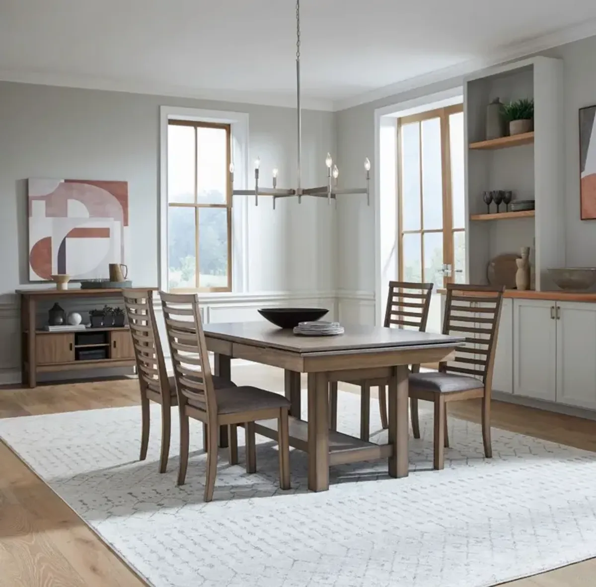 Liberty Furniture Brook Bay 5-Piece Sandstone Trestle Dining Set