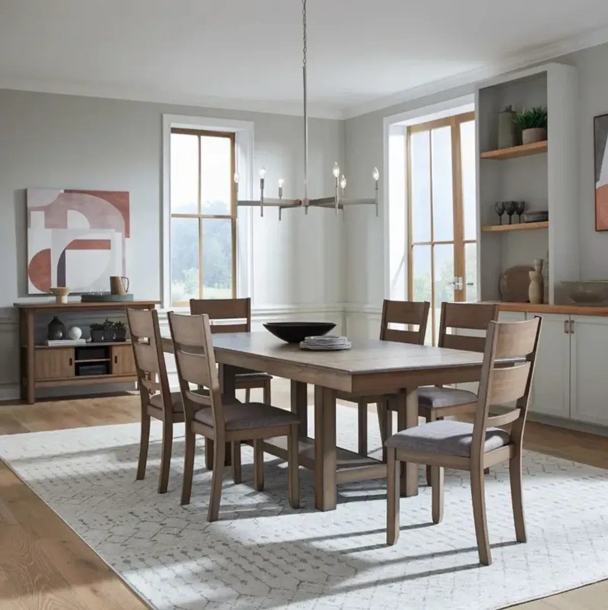 Liberty Furniture Brook Bay 7-Piece Sandstone Trestle Dining Set