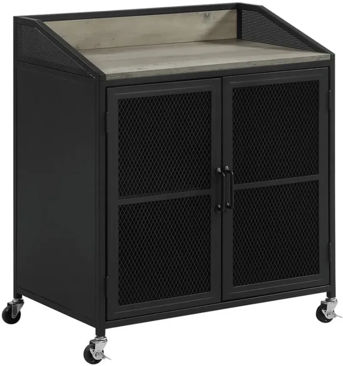 Coaster® Arlette Grey Wash/Sandy Black Wine Cabinet with Wire Mesh Doors