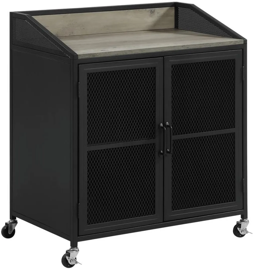 Coaster® Arlette Grey Wash/Sandy Black Wine Cabinet with Wire Mesh Doors