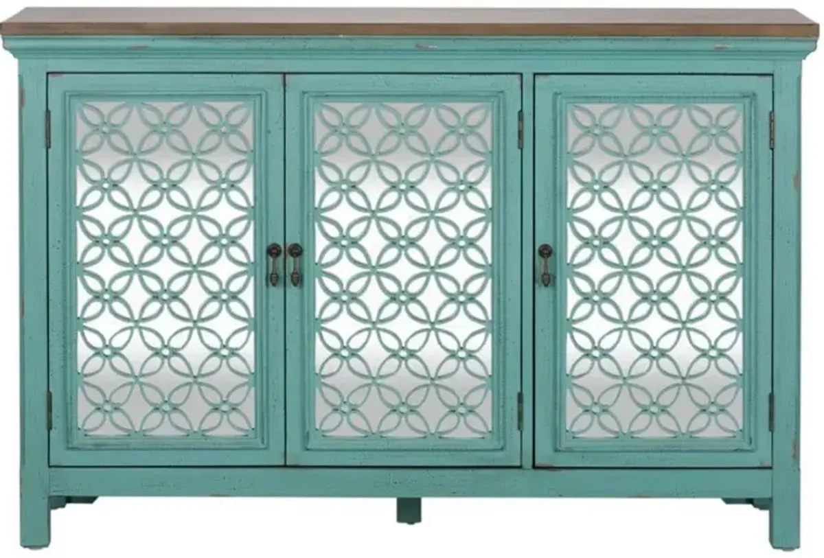 Liberty Furniture Kensington Turquoise/Worn Wood Tone Tops 3-Door Accent Cabinet