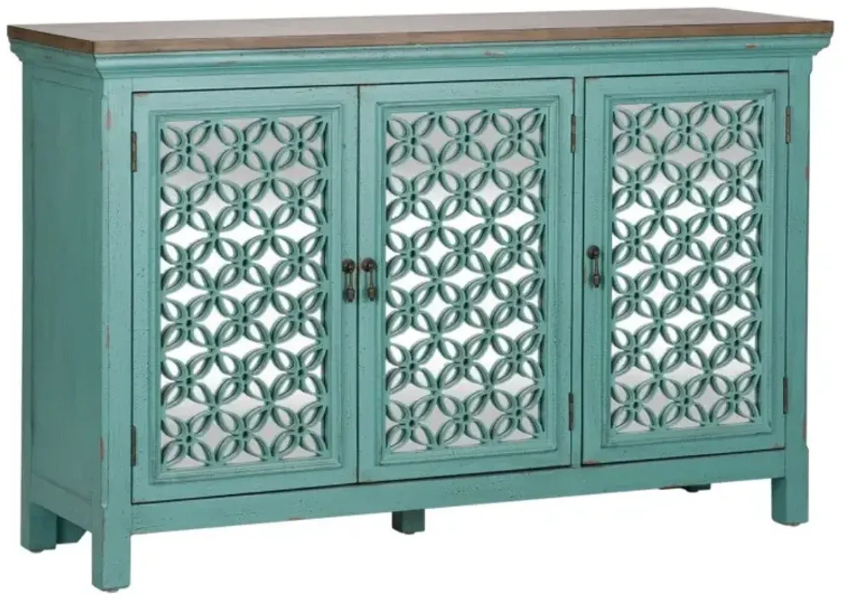 Liberty Furniture Kensington Turquoise/Worn Wood Tone Tops 3-Door Accent Cabinet