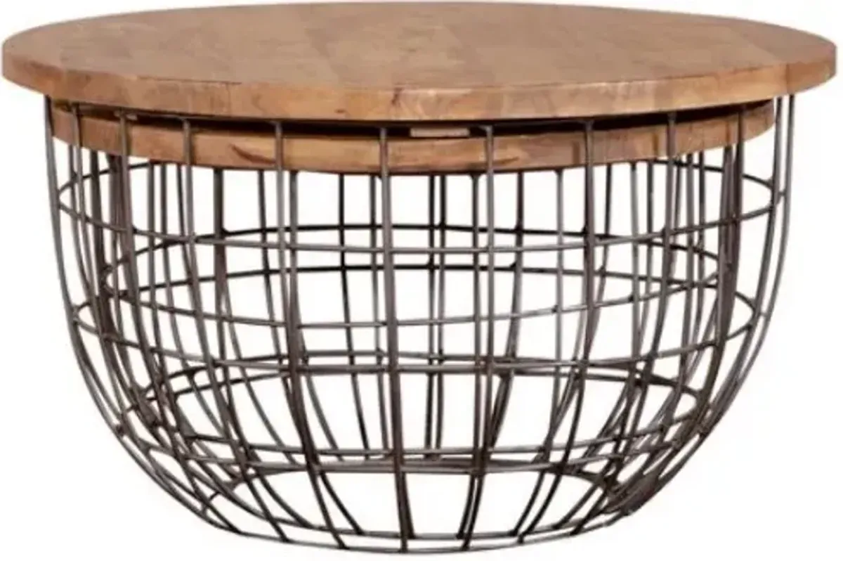 Liberty Furniture Akins Weathered Honey Accent Tables with Gunmetal Nesting Caged 