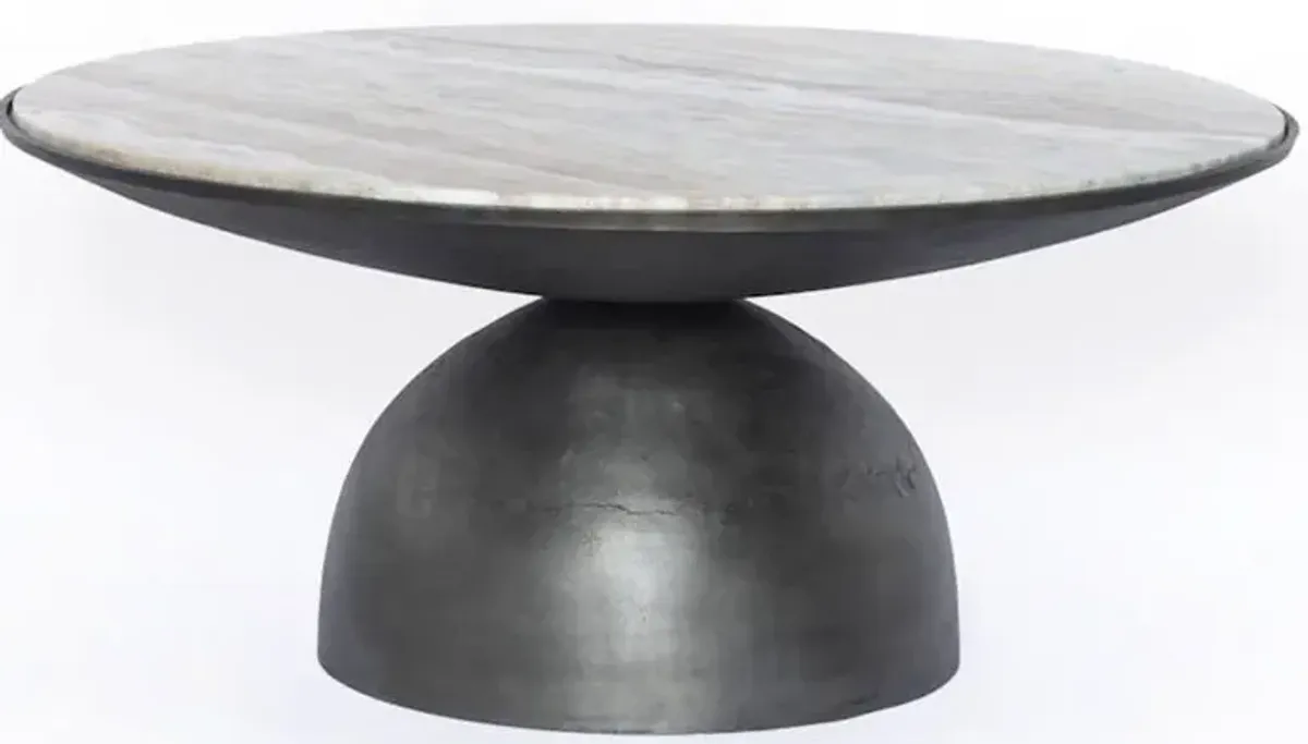 Four Hands Corbett Creamy Taupe Coffee Table with Hammered Grey Base