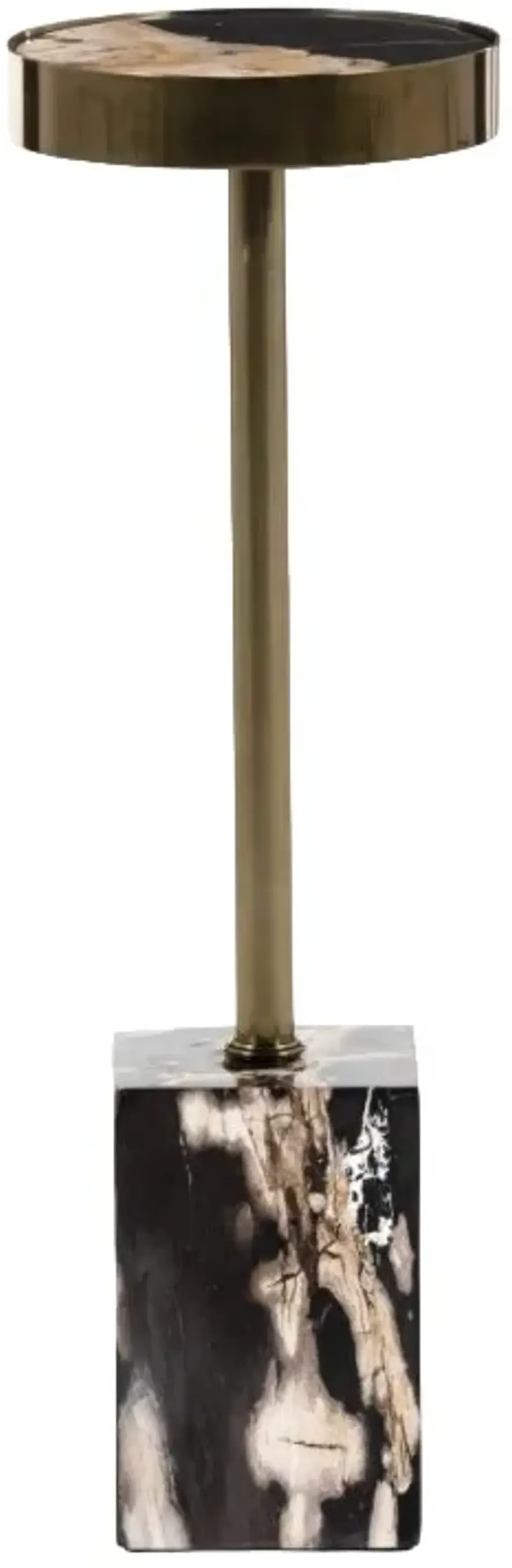 Four Hands Bevin Shiny Brass End Table with Dark Petrified Base