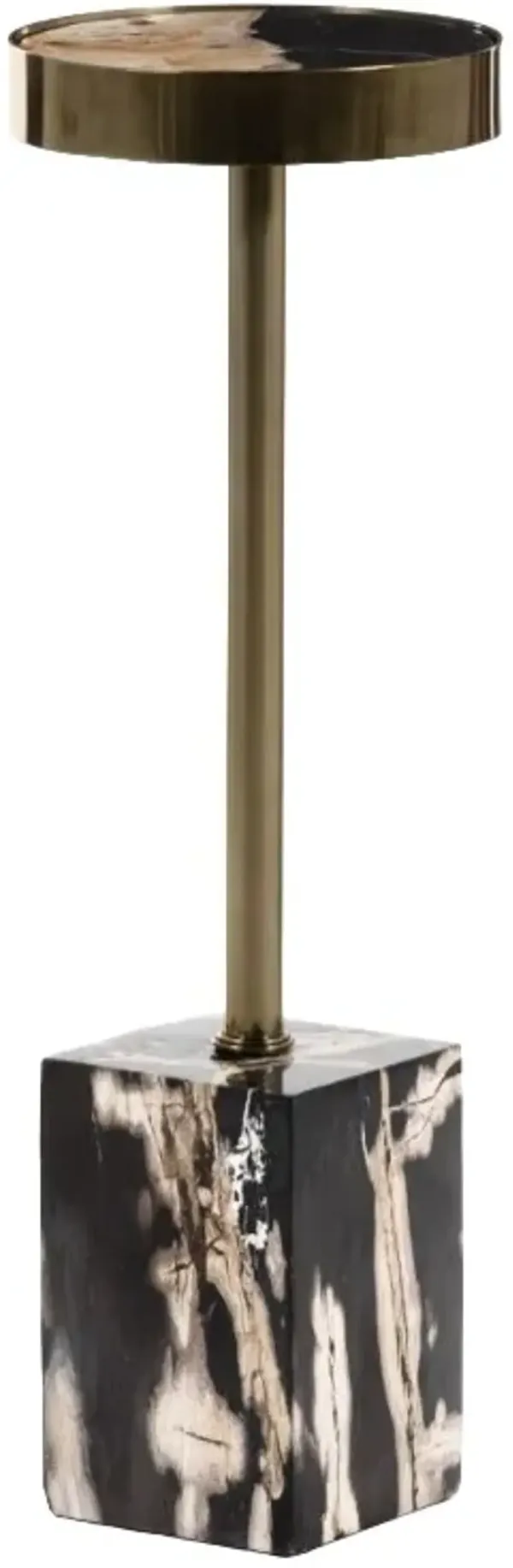 Four Hands Bevin Shiny Brass End Table with Dark Petrified Base