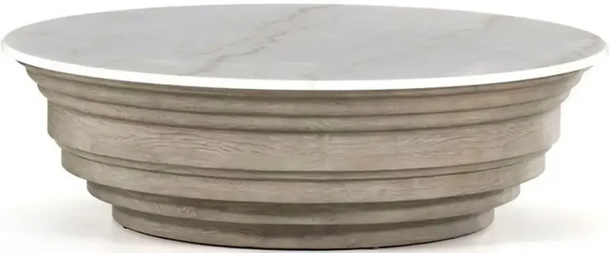 Four Hands Caldwell White Marble Coffee Table with Blonde Base