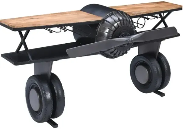 Jofran Inc. Glory Days Maverick Black/Brown Vintage Bi-Plane Console Bar