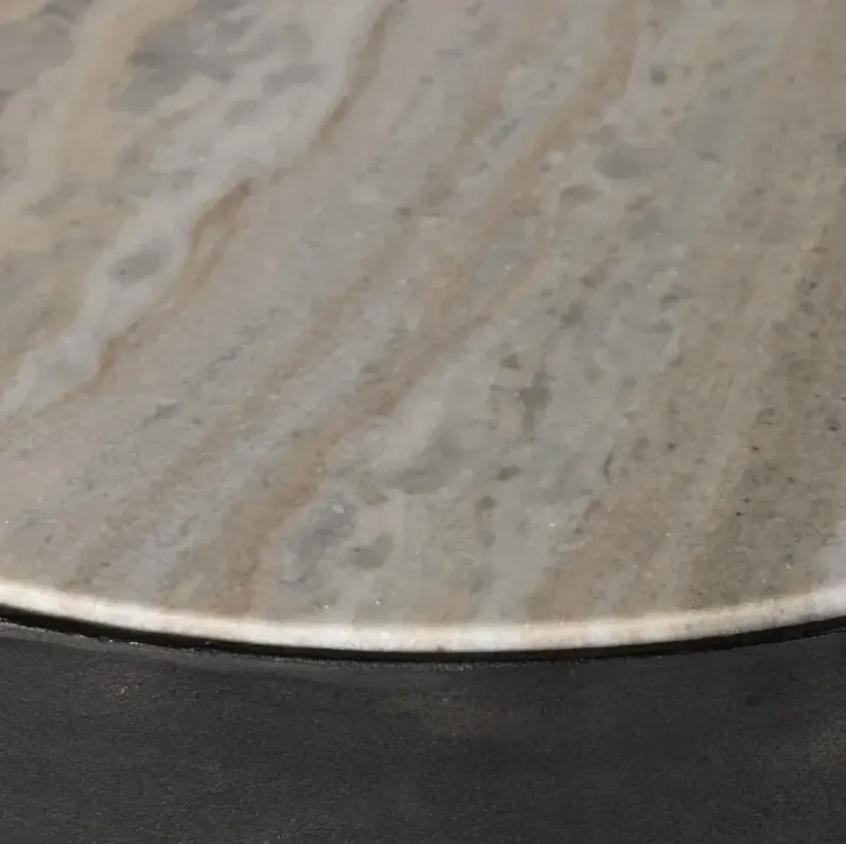 Four Hands Corbett Creamy Taupe Marble End Table with Hammered Gray Base