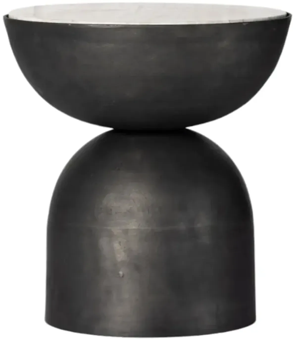 Four Hands Corbett Creamy Taupe Marble End Table with Hammered Gray Base