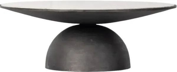 Four Hands Corbett Creamy Taupe Marble Large Coffee Table with Hammered Gray Base