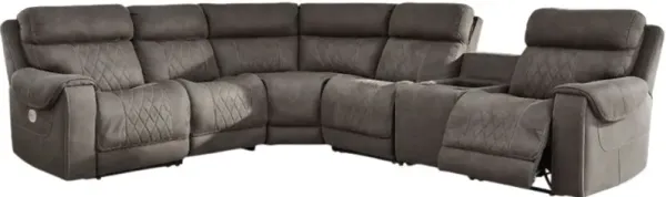 Signature Design by Ashley® Hoopster 6-Piece Gunmetal L-Shape Power Reclining Sectional