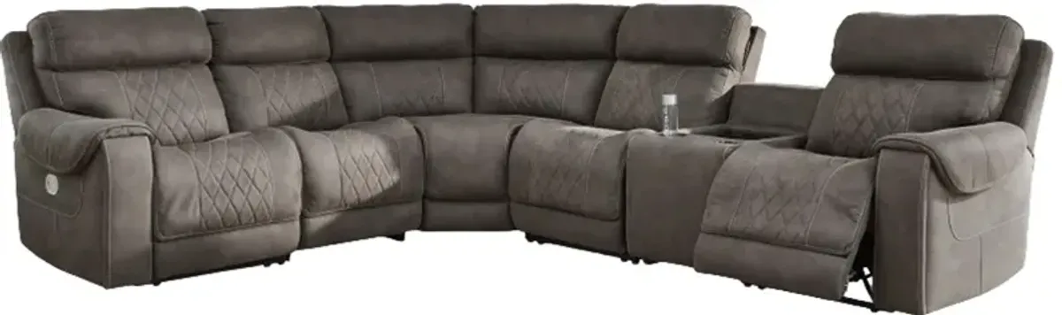 Signature Design by Ashley® Hoopster 6-Piece Gunmetal Curved Power Reclining Sectional