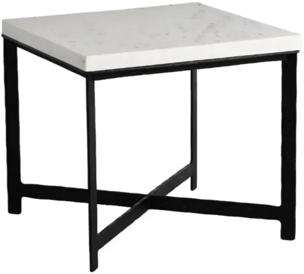 Four Hands Hammered White Marble Top End Table with Black Base