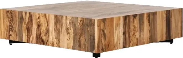 Four Hands Hudson Spalted Primavera Large Square Coffee Table with Black Base
